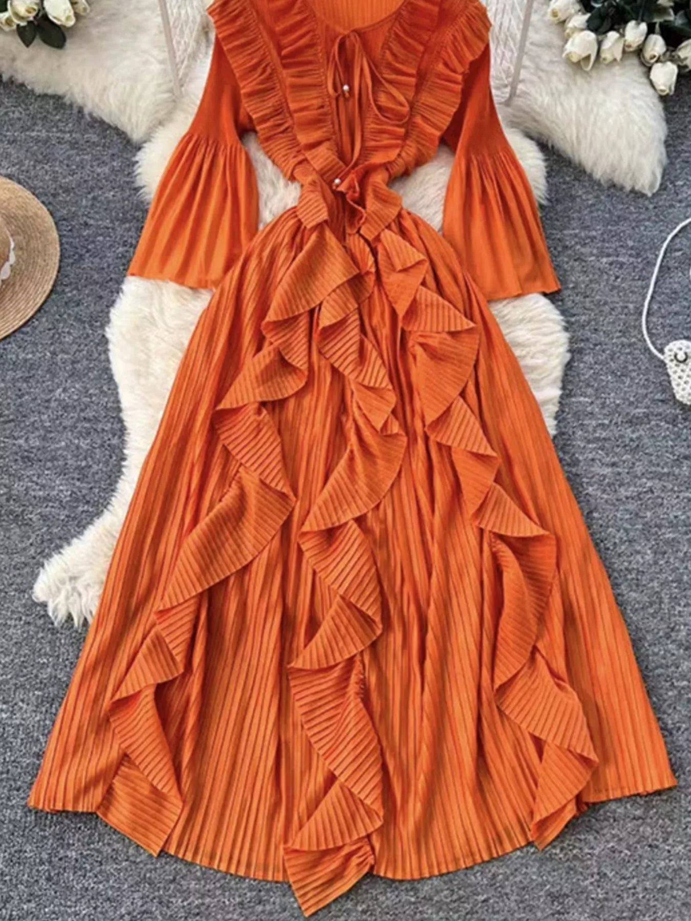 Ruffled A-Line Midi Dress - Girly Tea