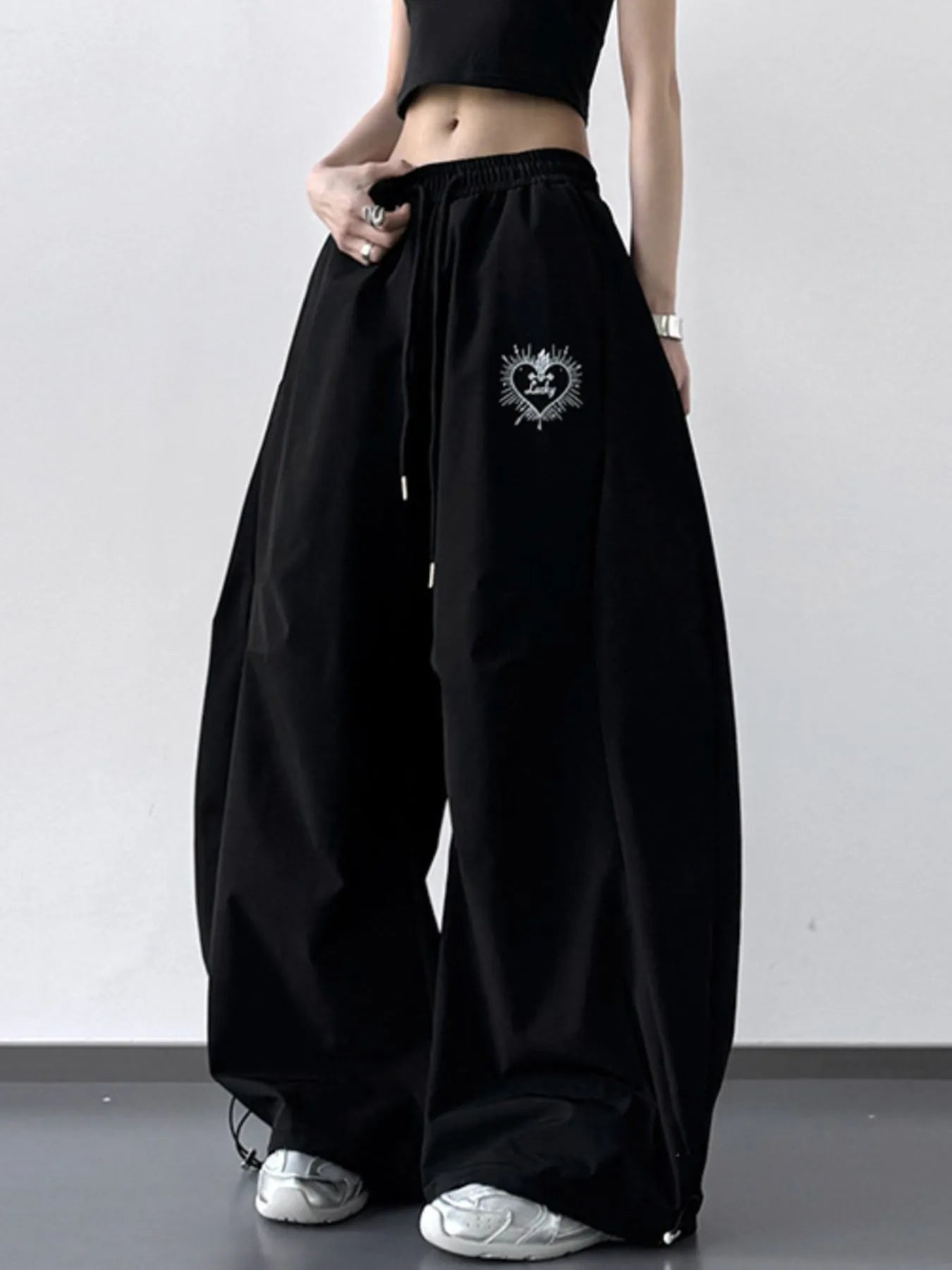 Wide Leg Drawstring Pants - Girly Tea
