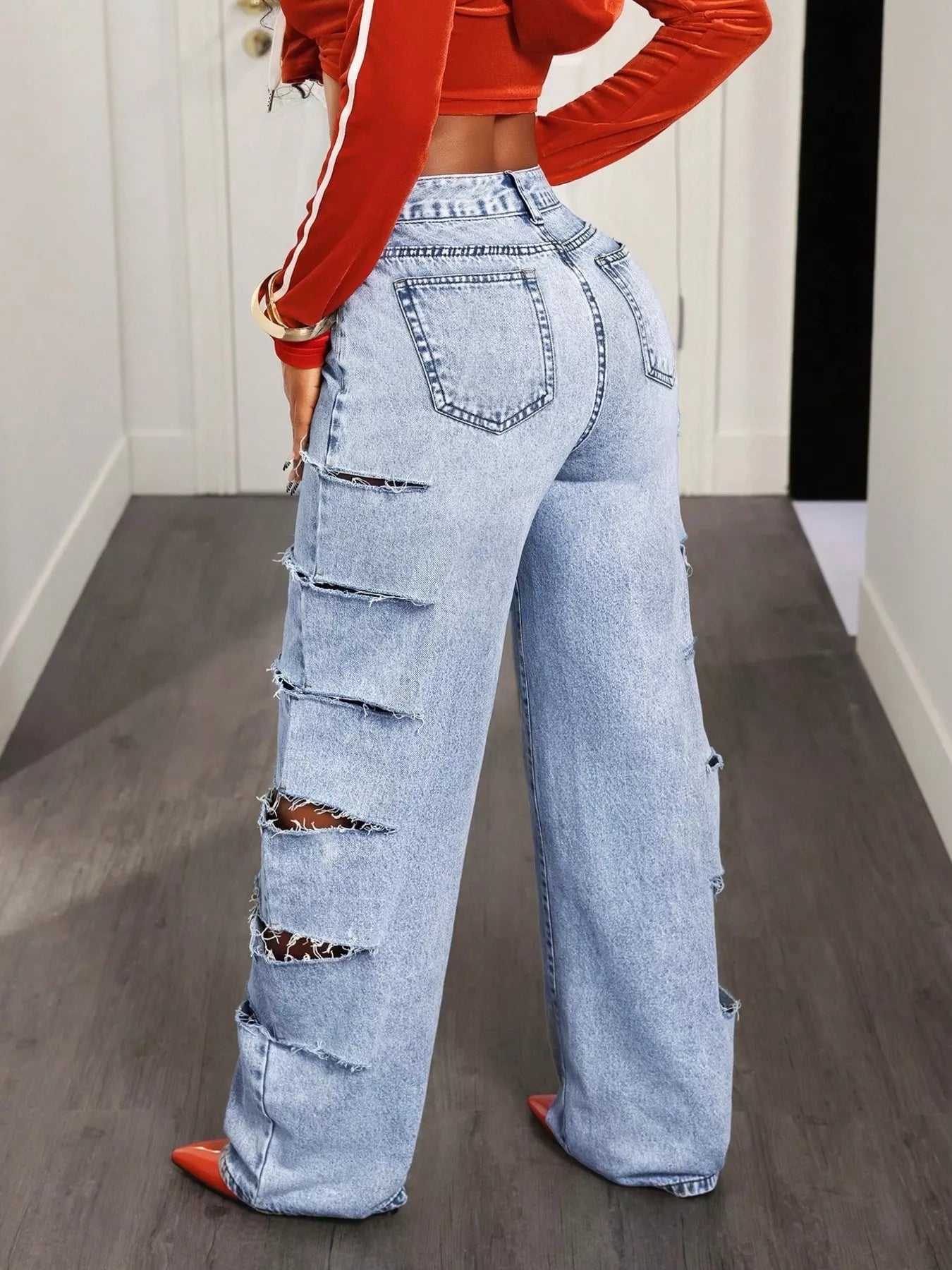 Distressed Wide Leg Jeans - Girly Tea