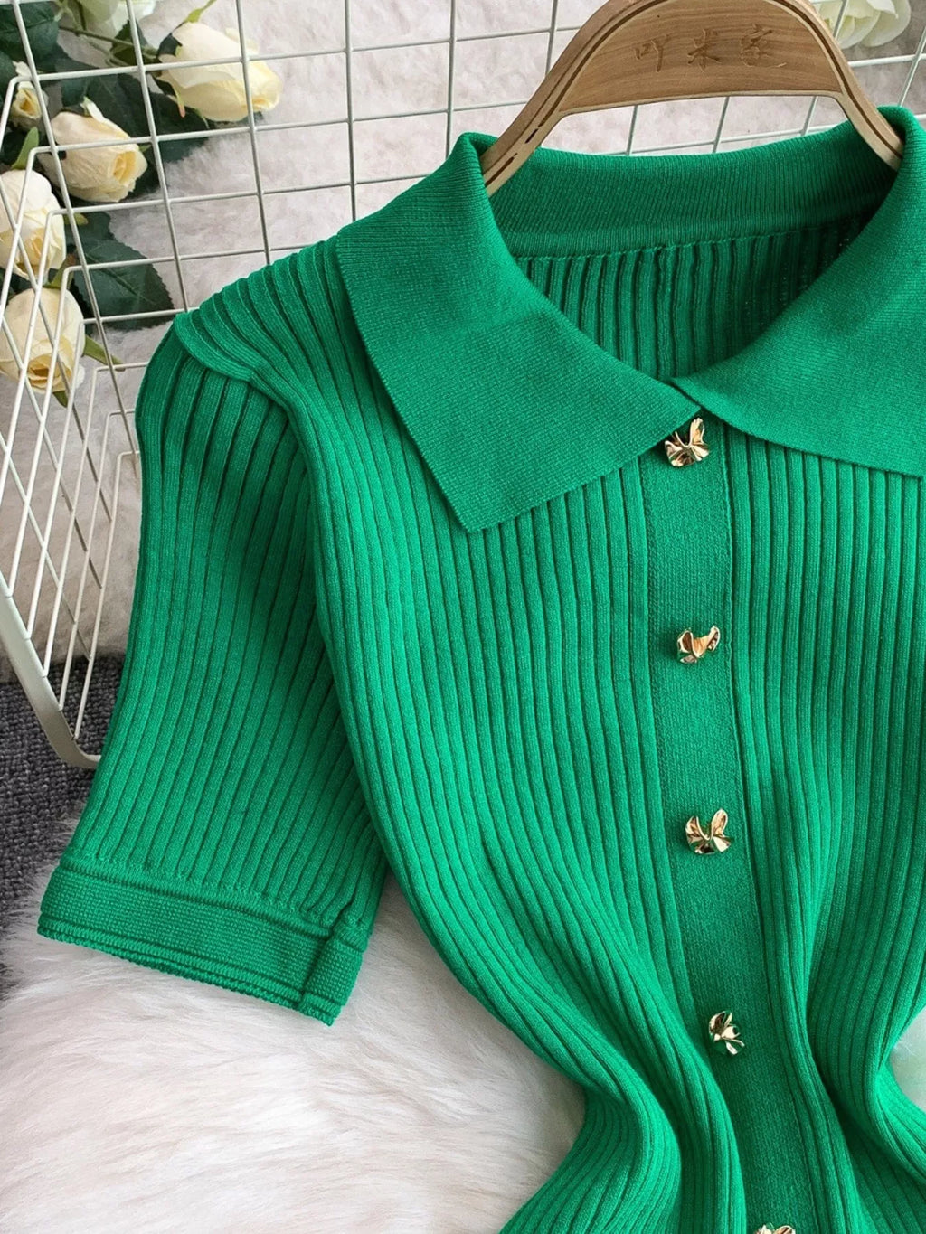 Button Front Ribbed Knit Midi Dress - Girly Tea