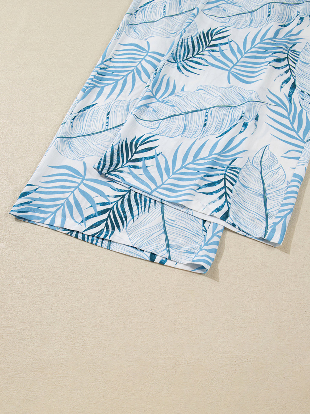 Tropical Print Shirred Waistband Wide Leg Pants - Girly Tea