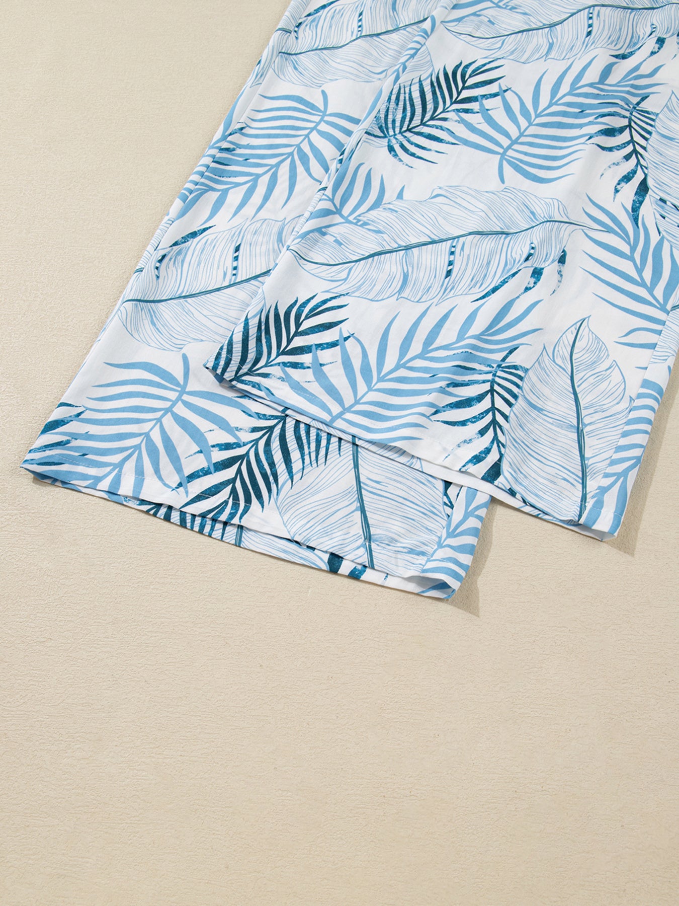Tropical Print Shirred Waistband Wide Leg Pants - Girly Tea