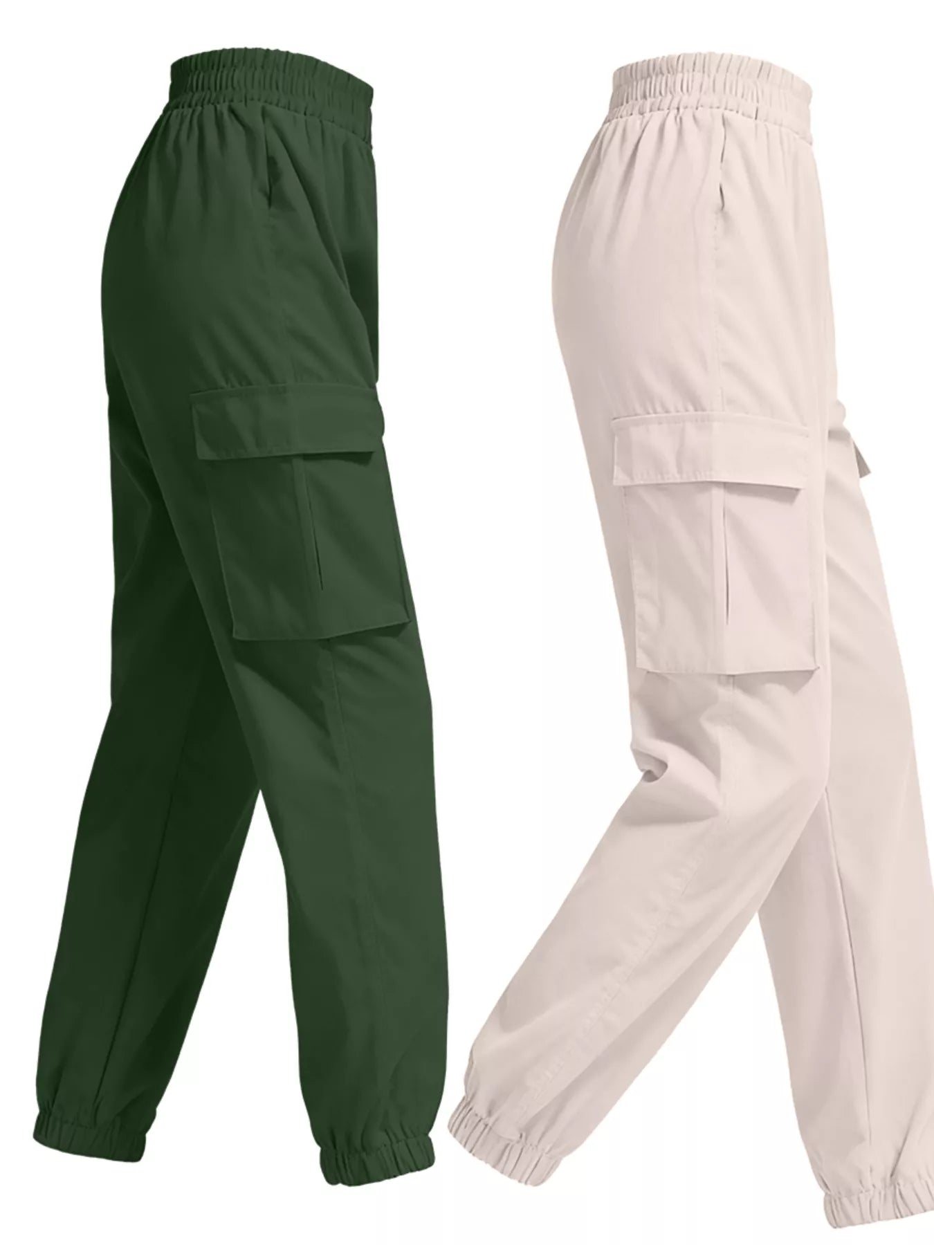 2 Piece Elastic Waist Cargo Pants - Girly Tea