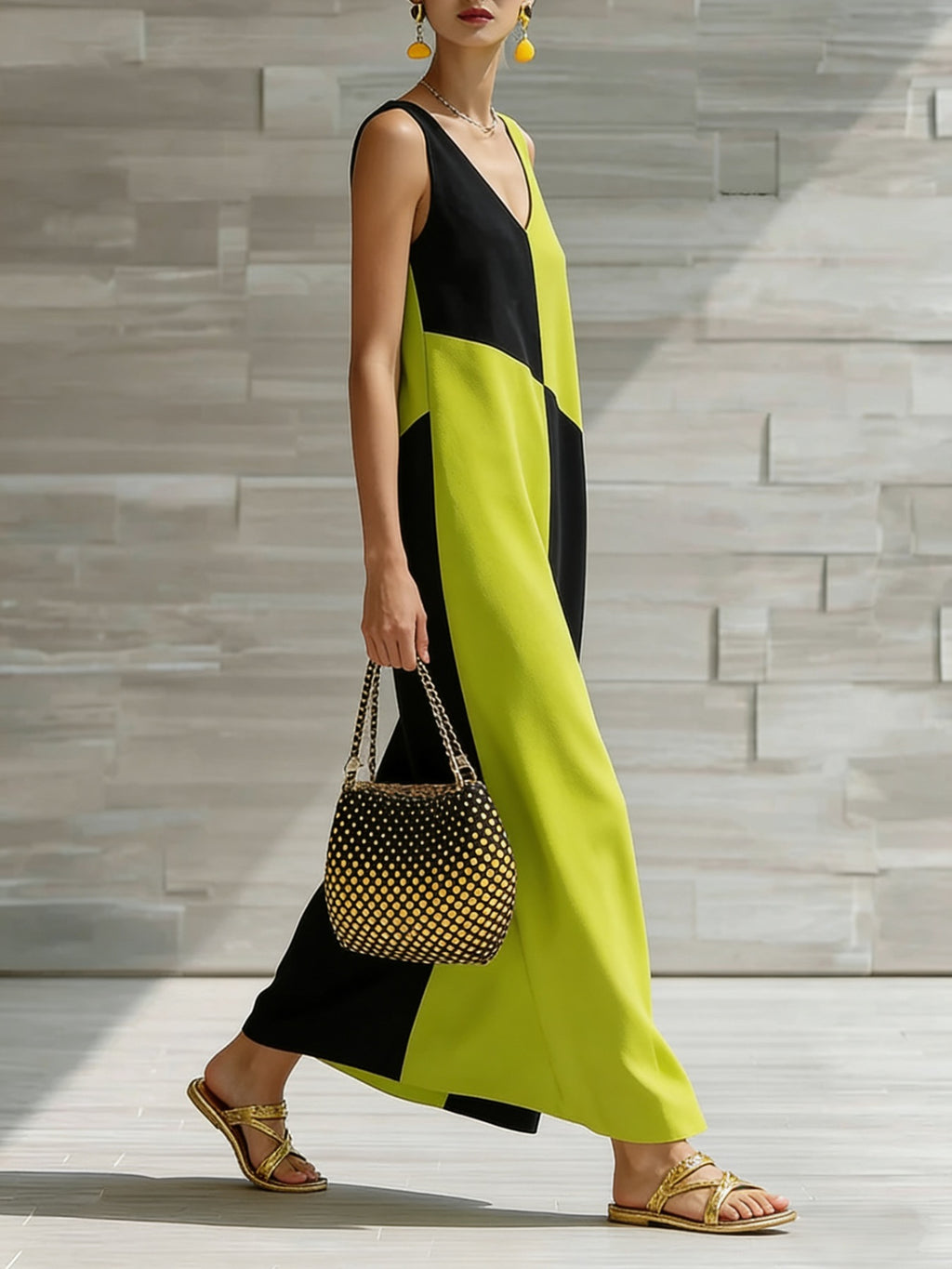 Color Block Sleeveless Maxi Dress - Girly Tea