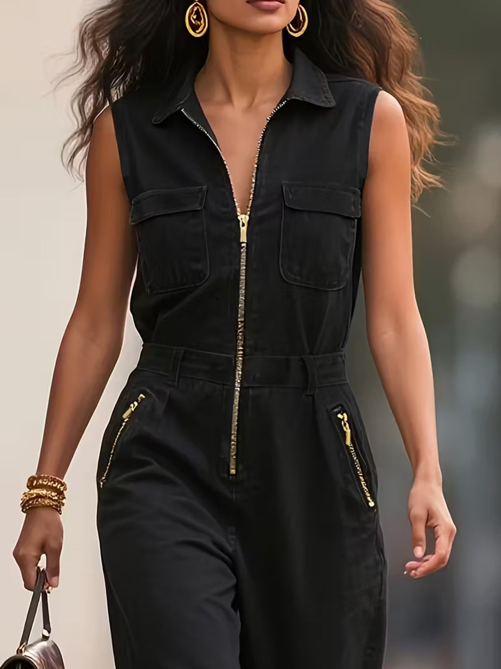 Sleeveless Zip-Up Jumpsuit - Girly Tea