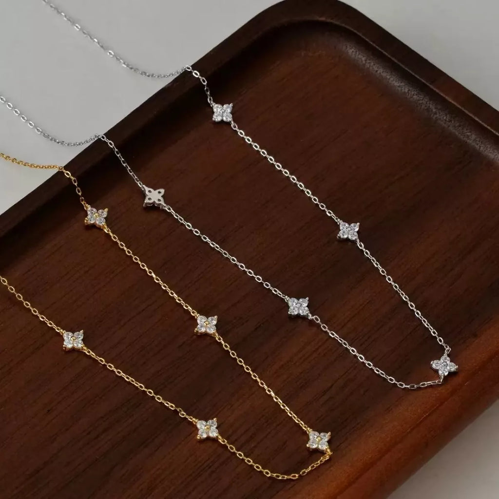 925 Sterling Silver Clover Charm Necklace - Girly Tea