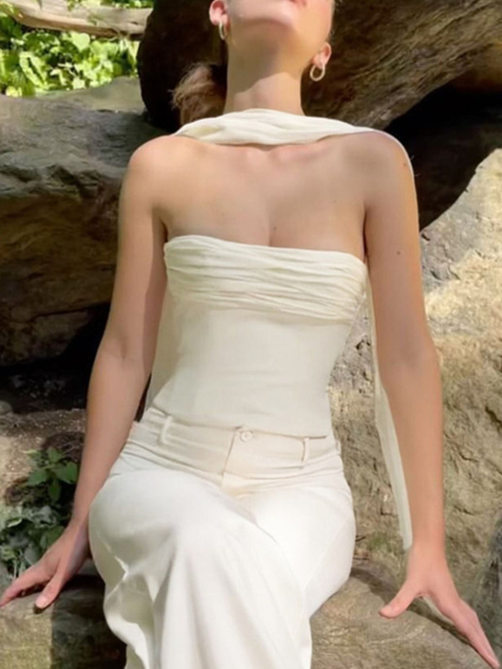 Ruched Tube Top with Scarf - Girly Tea