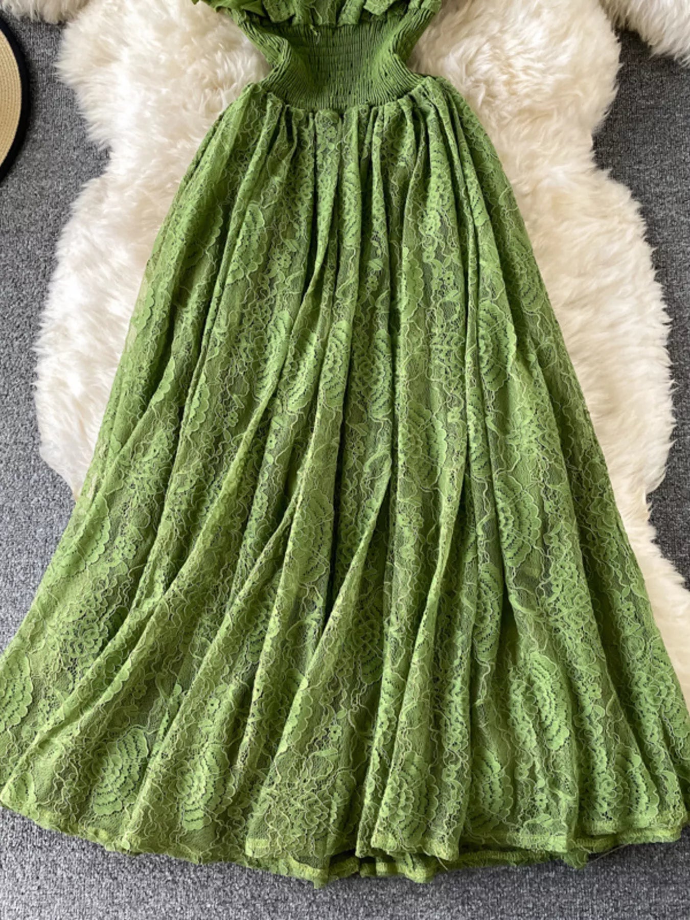 Ruffled Mock Neck Lace Maxi Dress - Girly Tea