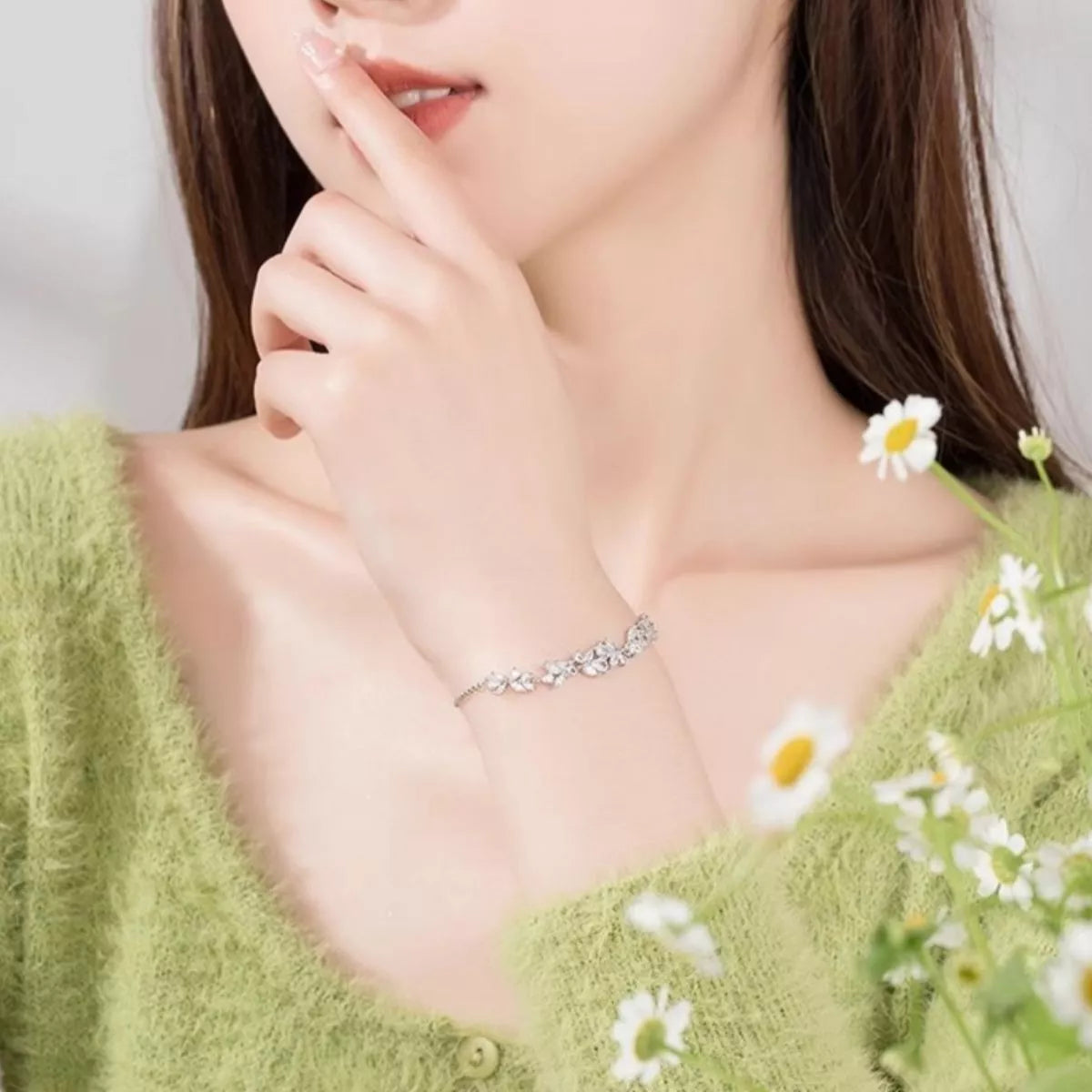 925 Sterling Silver Zircon Wisteria Bracelet - Girly Tea