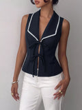 Lace Trim Tie-Front Vest - Girly Tea