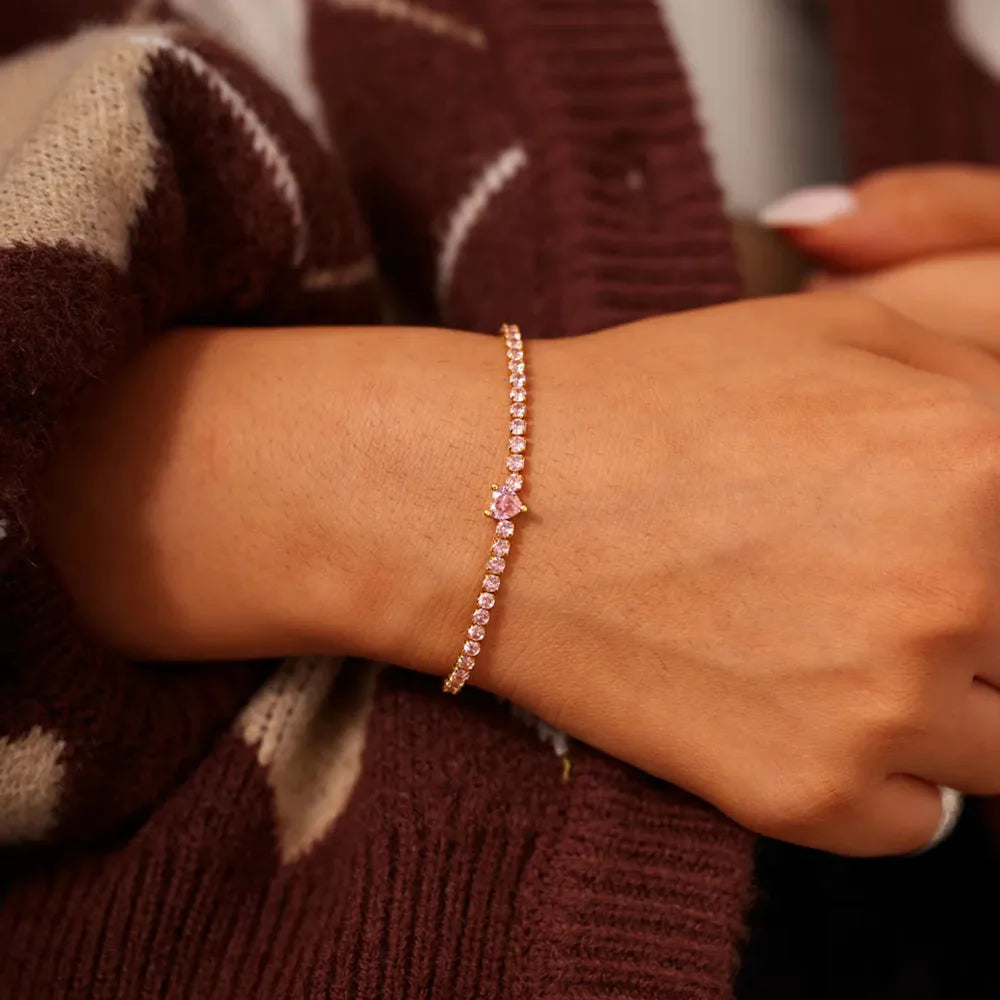 Heart Shape Inlaid Zircon 18K Gold-Plated Bracelet - Girly Tea