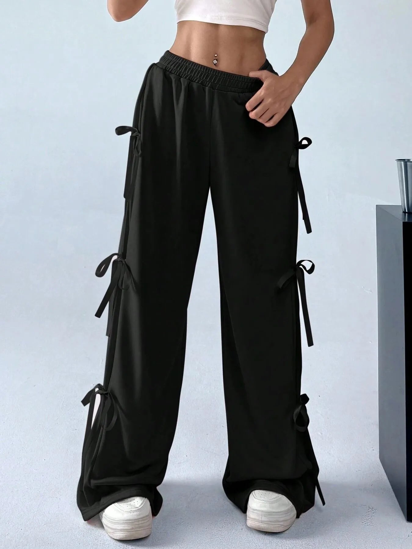 Cargo Wide Leg Pants with Side Tie Details - Girly Tea