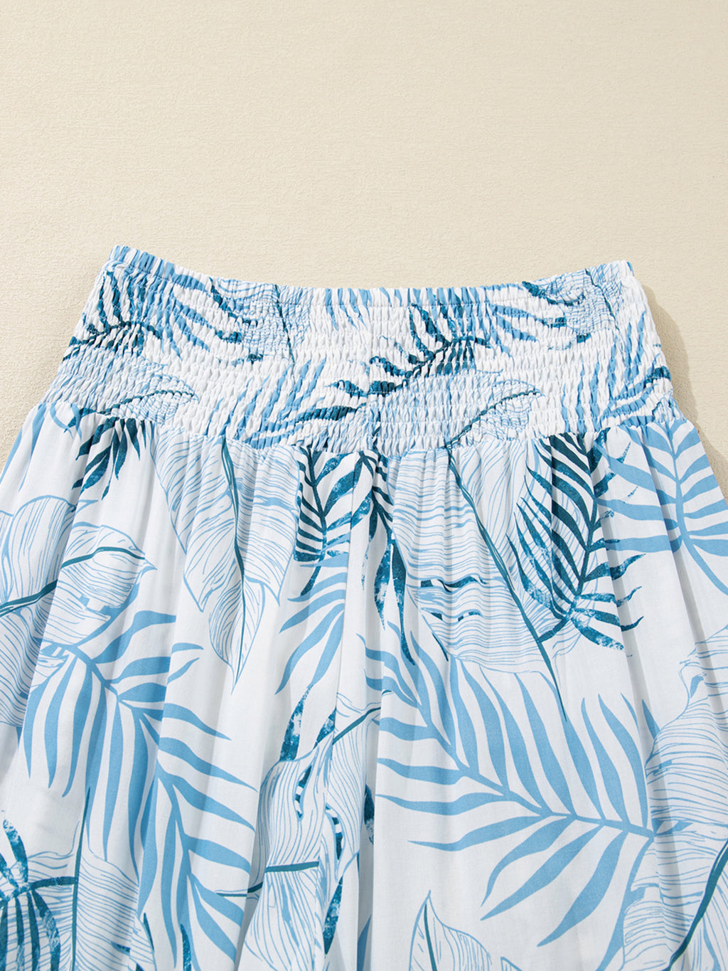 Tropical Print Shirred Waistband Wide Leg Pants - Girly Tea