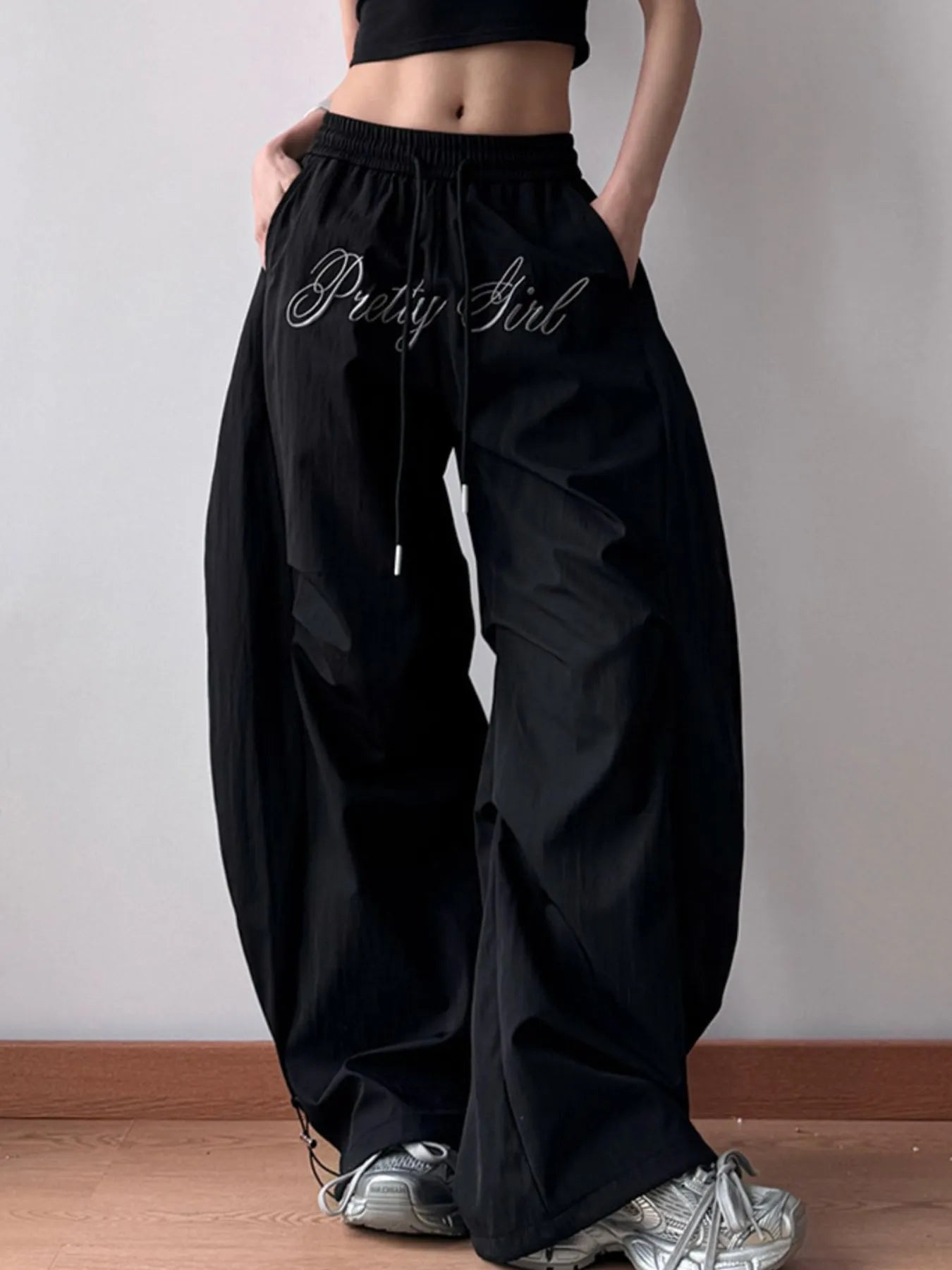 Drawstring Oversized Wide Leg Casual Pants - Girly Tea