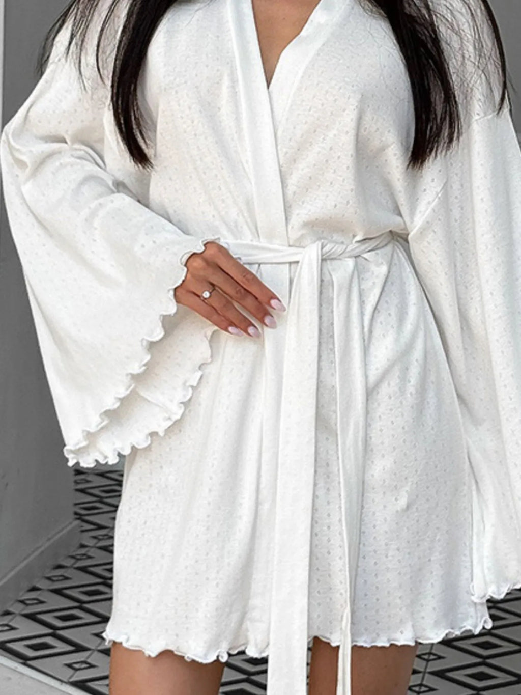 Tie Waist Kimono Sleeve Lounge Nightgown - Girly Tea