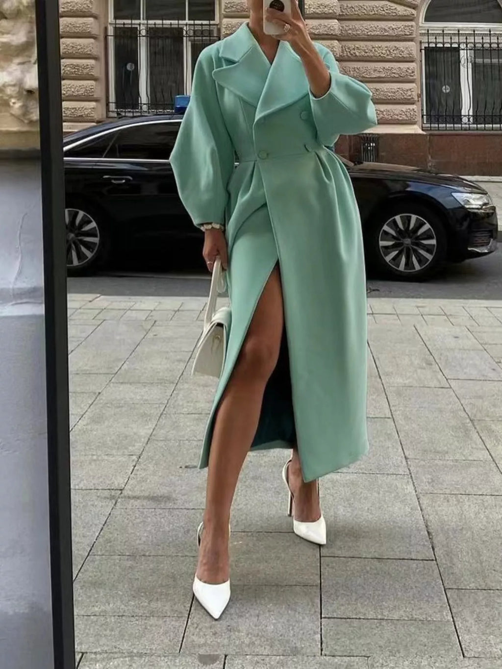 Double-Breasted Longline Coat - Girly Tea