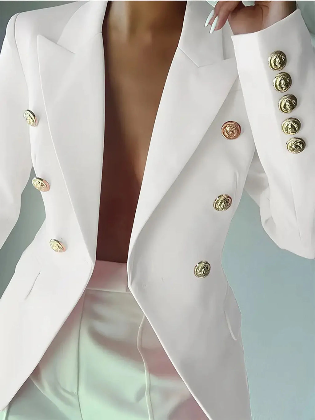 Decor Button Lapel Collar Blazer - Girly Tea
