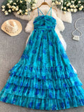 Floral Print Ruffled Layered Mesh Dress - Girly Tea