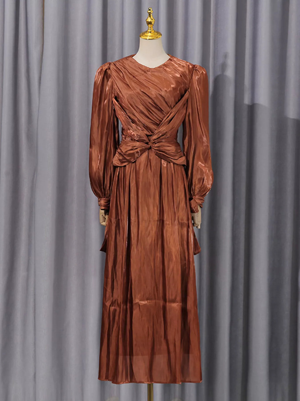 Front Twisted Draped Long Sleeve Maxi Dress - Girly Tea