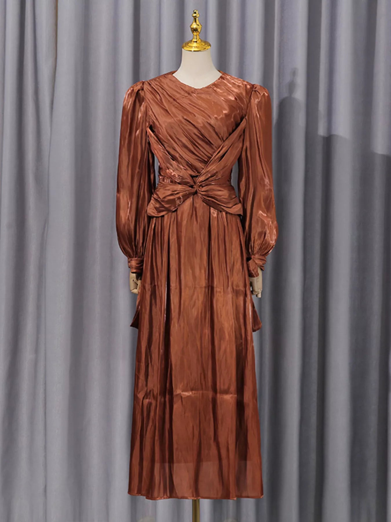 Front Twisted Draped Long Sleeve Maxi Dress - Girly Tea