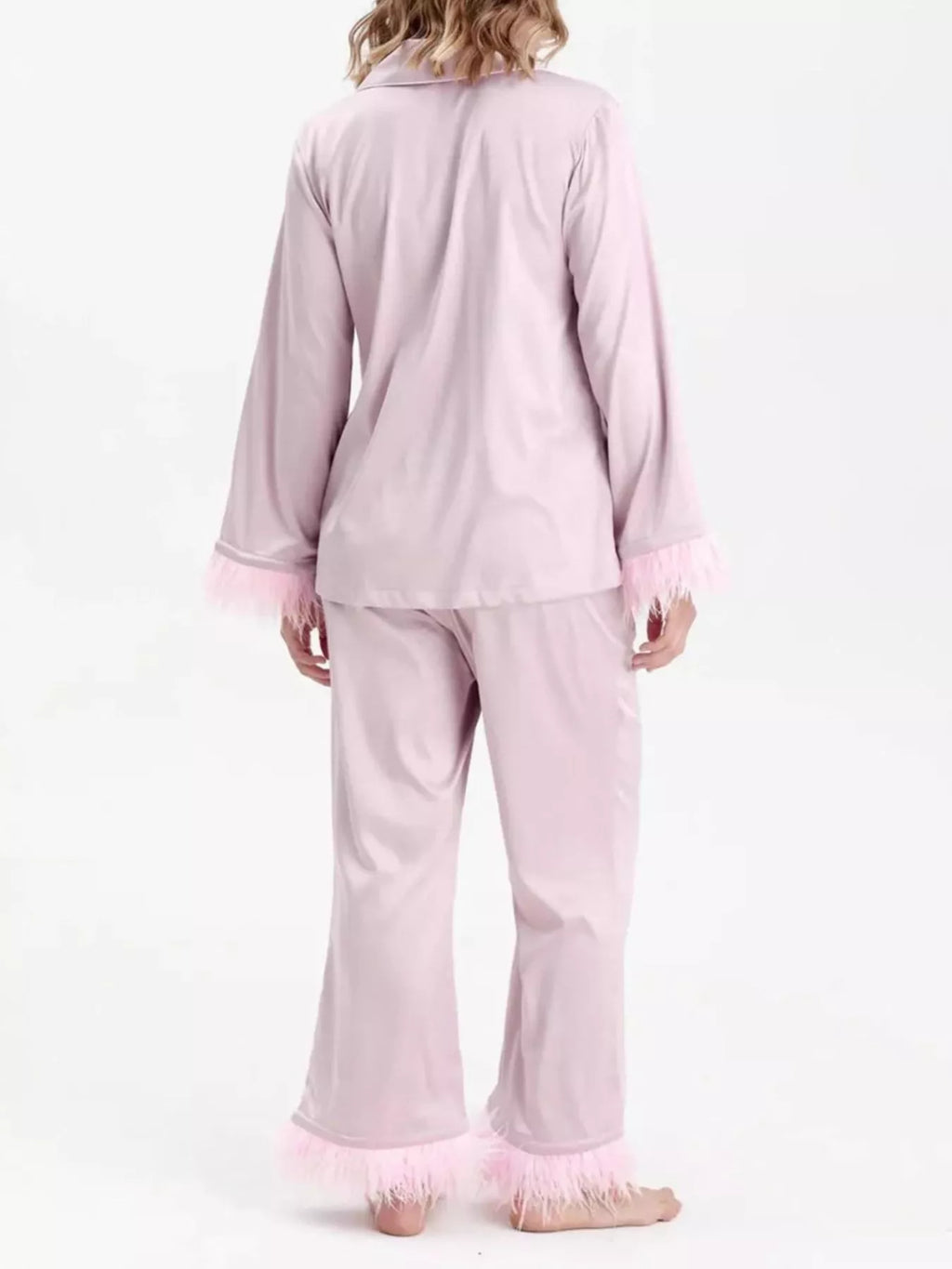 Silky Button Up Top and Pants Lounge Set - Girly Tea