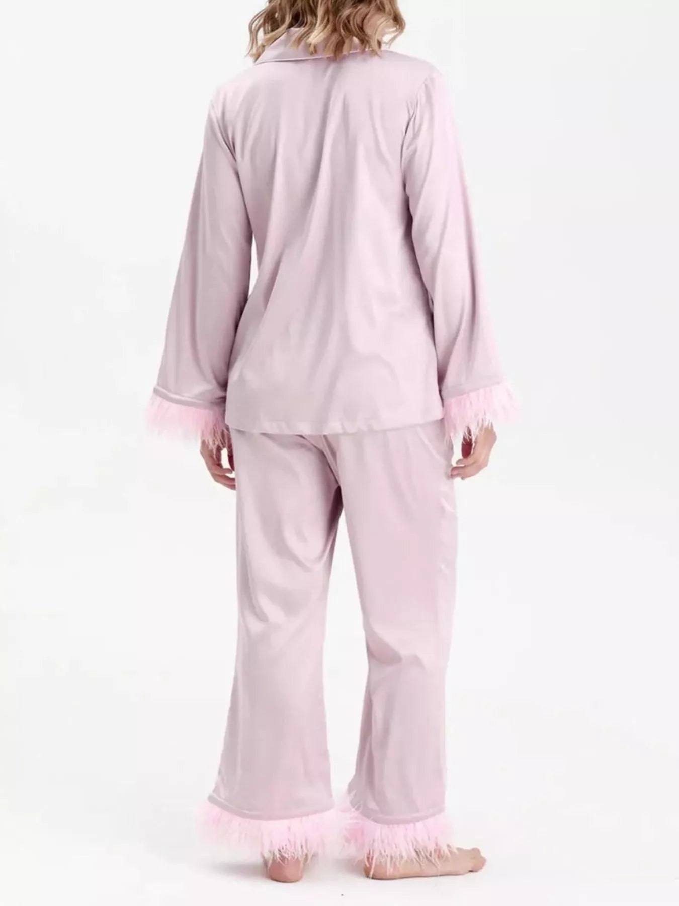 Silky Button Up Top and Pants Lounge Set - Girly Tea