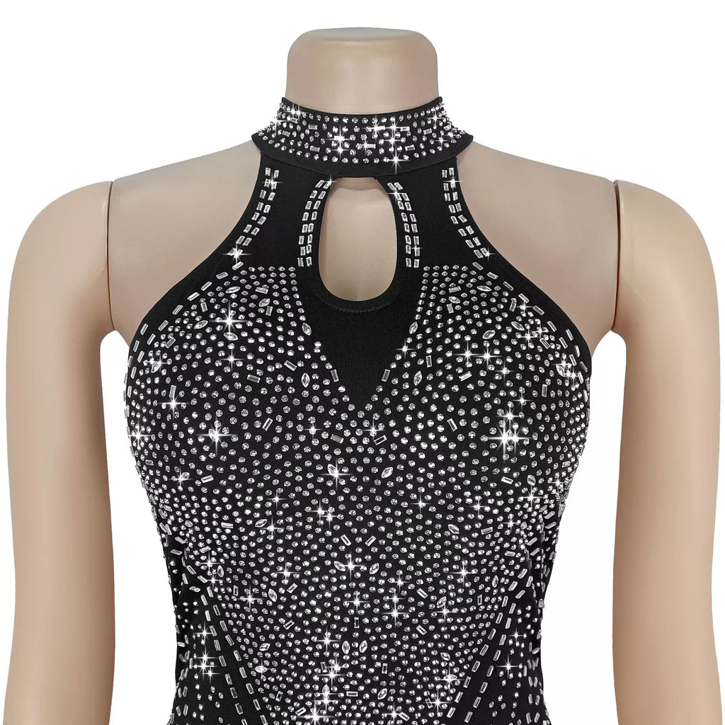 Sparkling Rhinestone Cutout Jumpsuit - Girly Tea