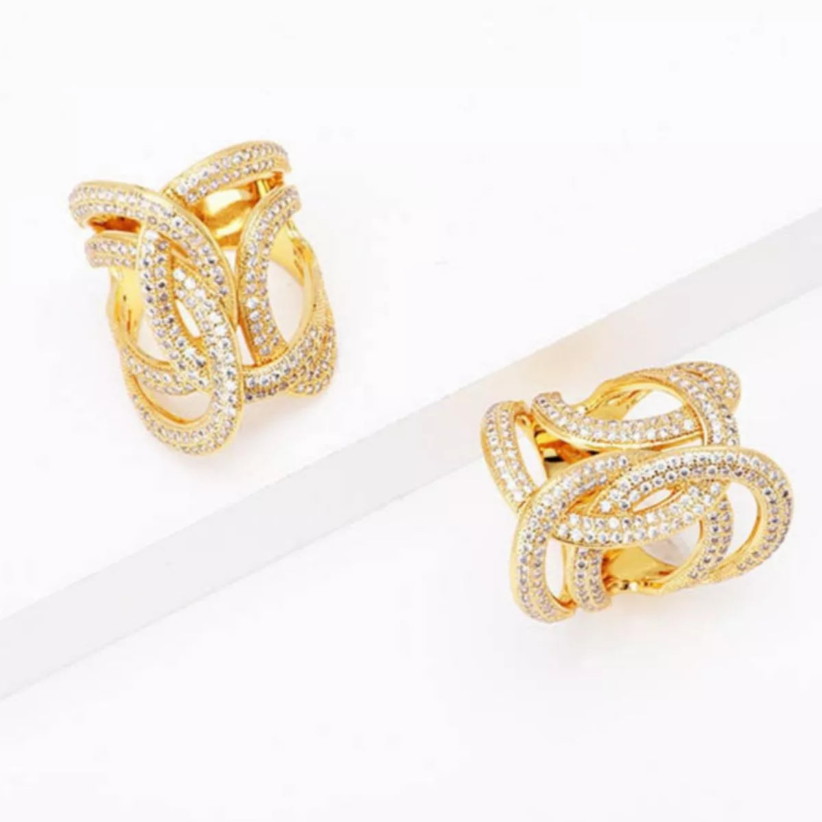 18K Gold-Plated Zircon Interwoven Ring - Girly Tea