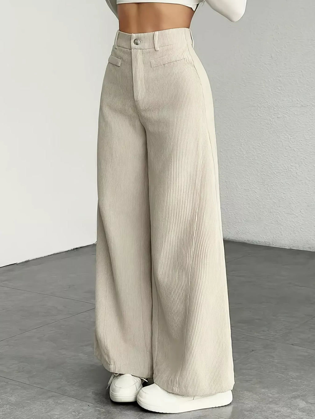 High Waist Corduroy Wide Leg Pants - Girly Tea