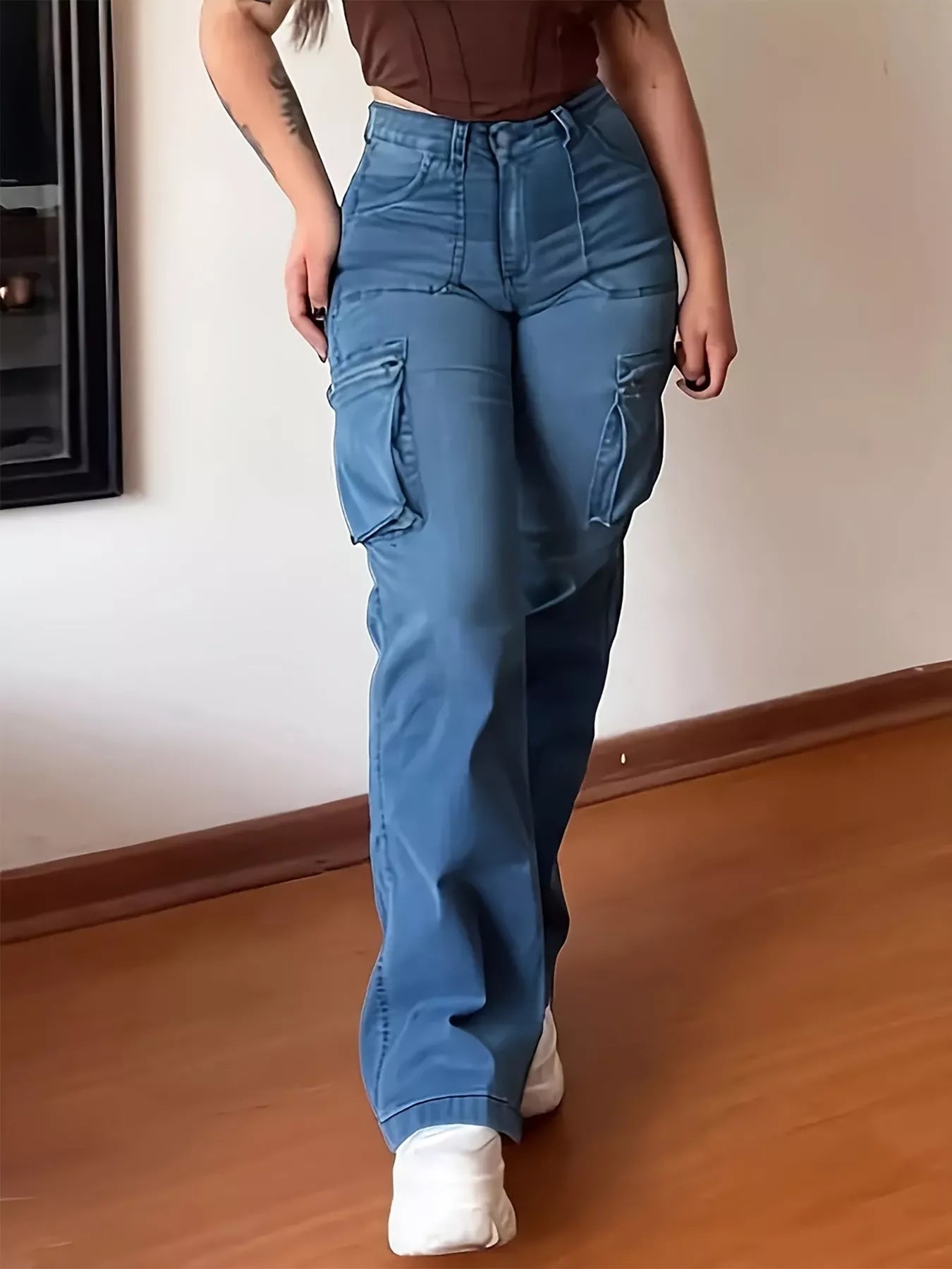 Plus Size High-Waisted Cargo Jeans - Girly Tea