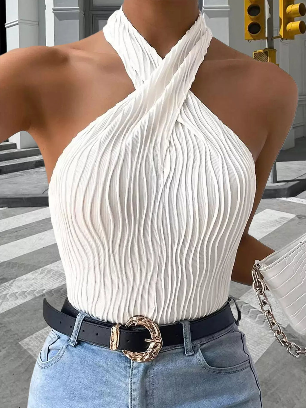 Textured Halter Neck Tank - Girly Tea