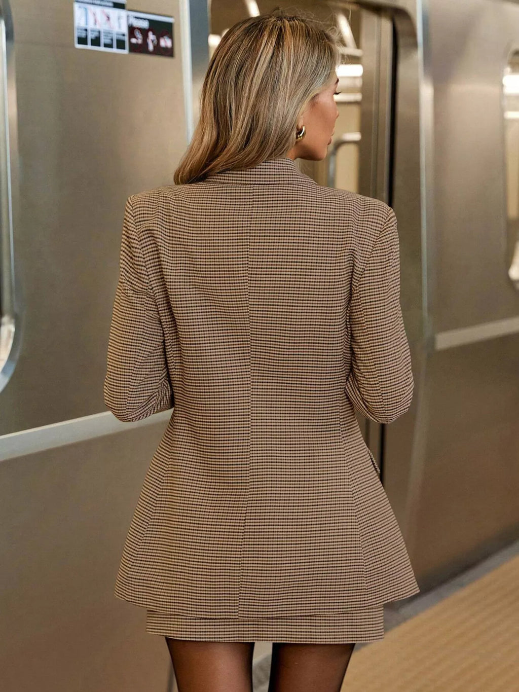 Single-Breasted Plaid Blazer and Skirt Set - Girly Tea