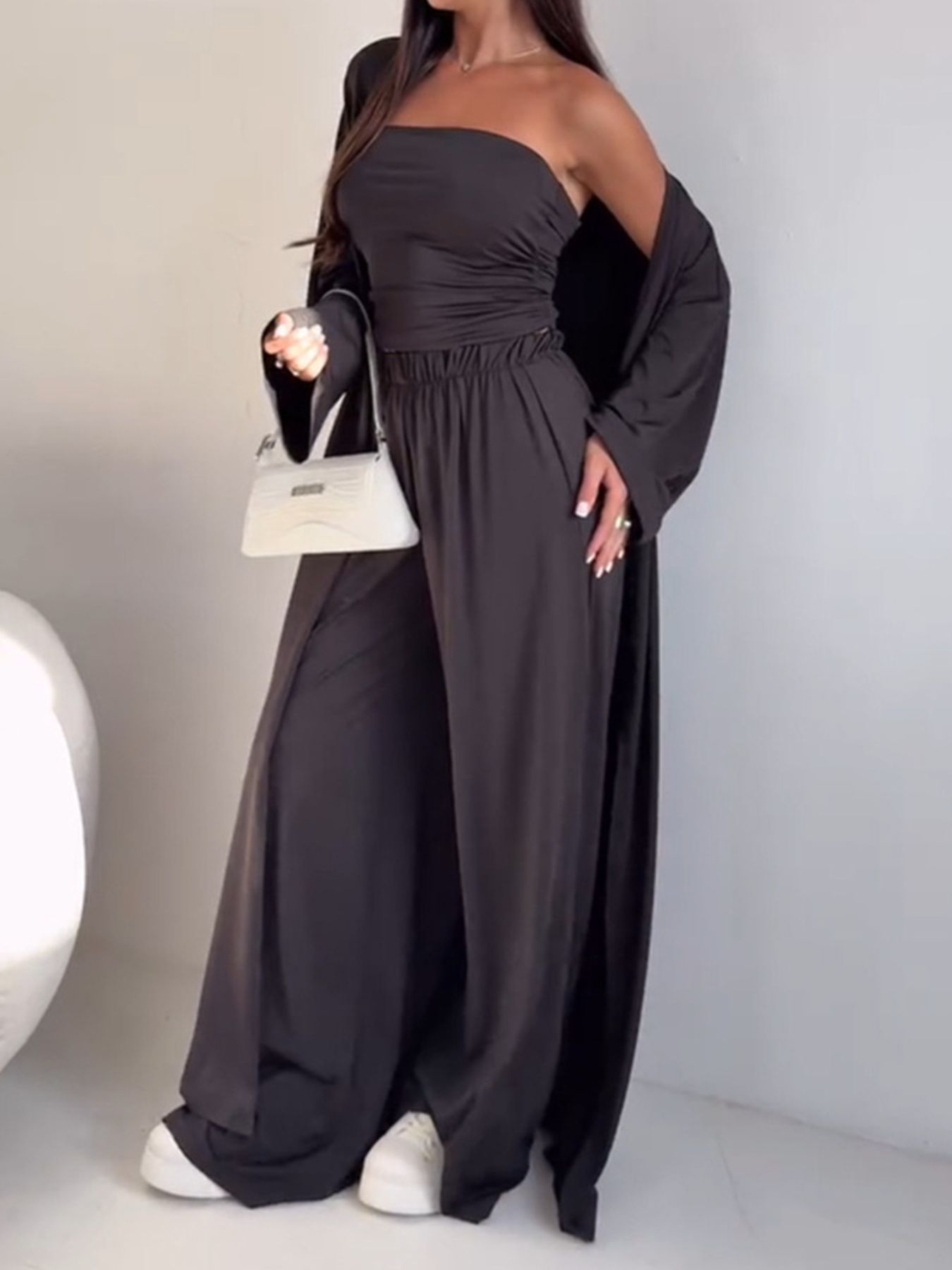 Tube Top & Cardigan & Pants Three Piece Set - Girly Tea