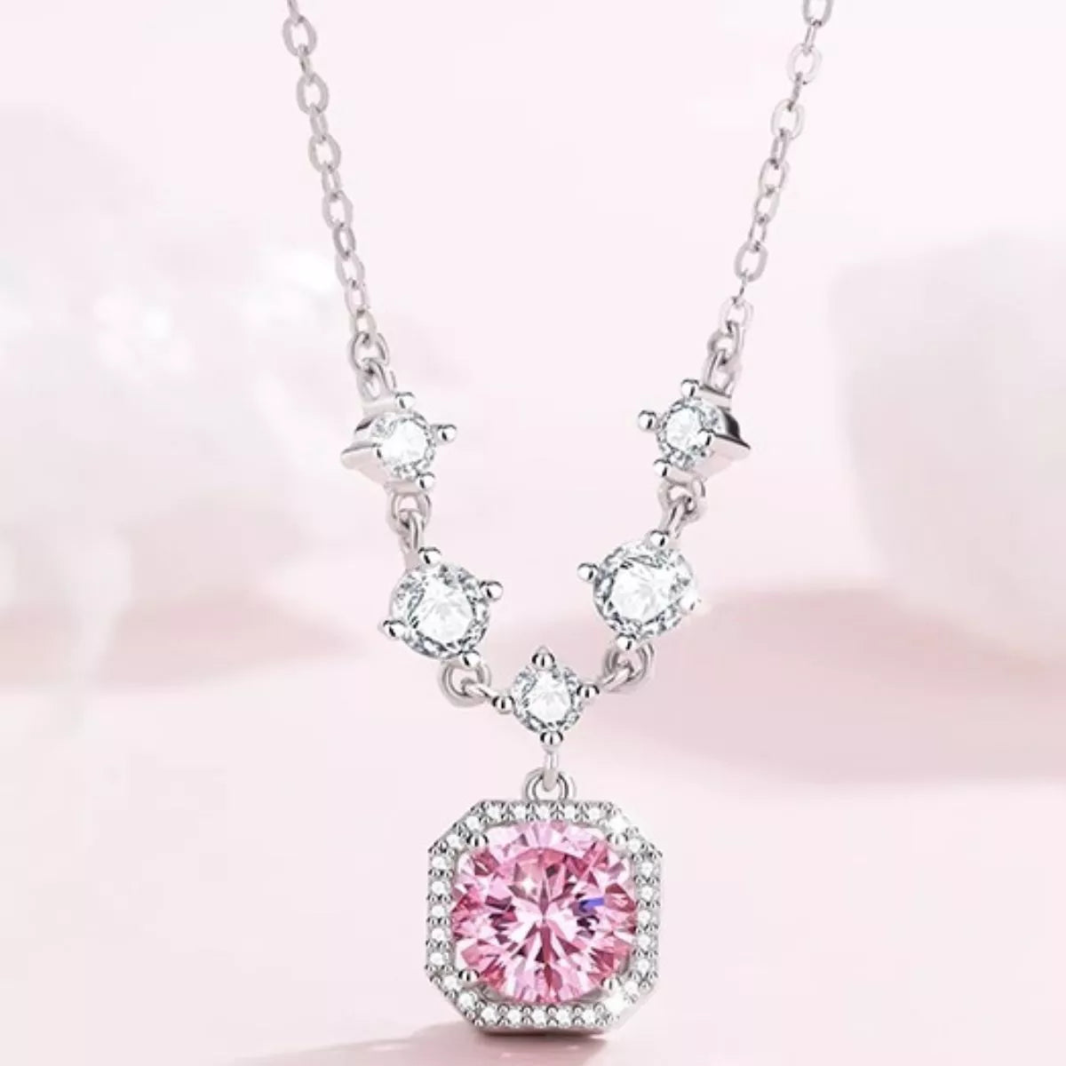 925 Sterling Silver Zircon Pendant Necklace - Girly Tea