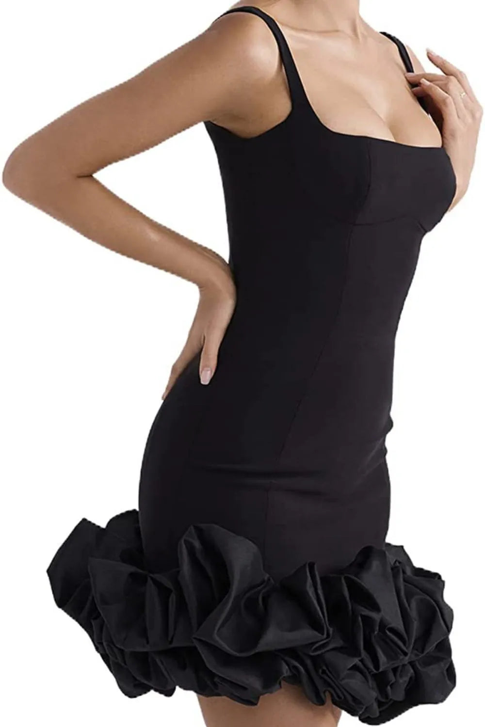 Ruched Square Neck Sleeve Mini Dress - Girly Tea