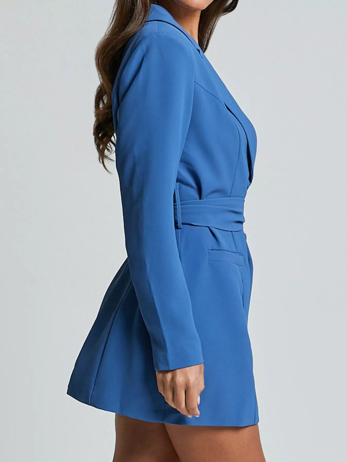 Lapel Collar Tie Waist Blazer - Girly Tea