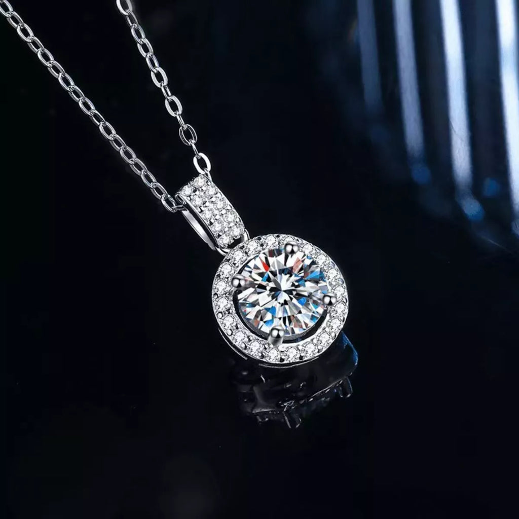 1 Carat Moissanite 925 Sterling Silver Pendant Necklace - Girly Tea