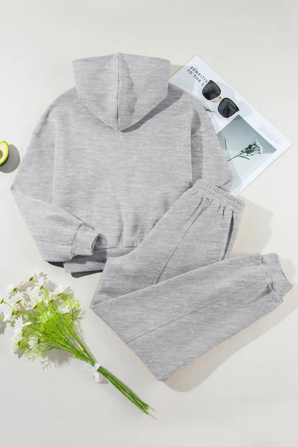 Dropped Shoulder Long Sleeve Hoodie and Pants Active Set - Girly Tea