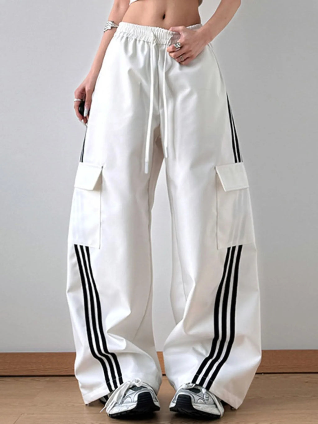 Striped Wide Leg Cargo Pants - Girly Tea