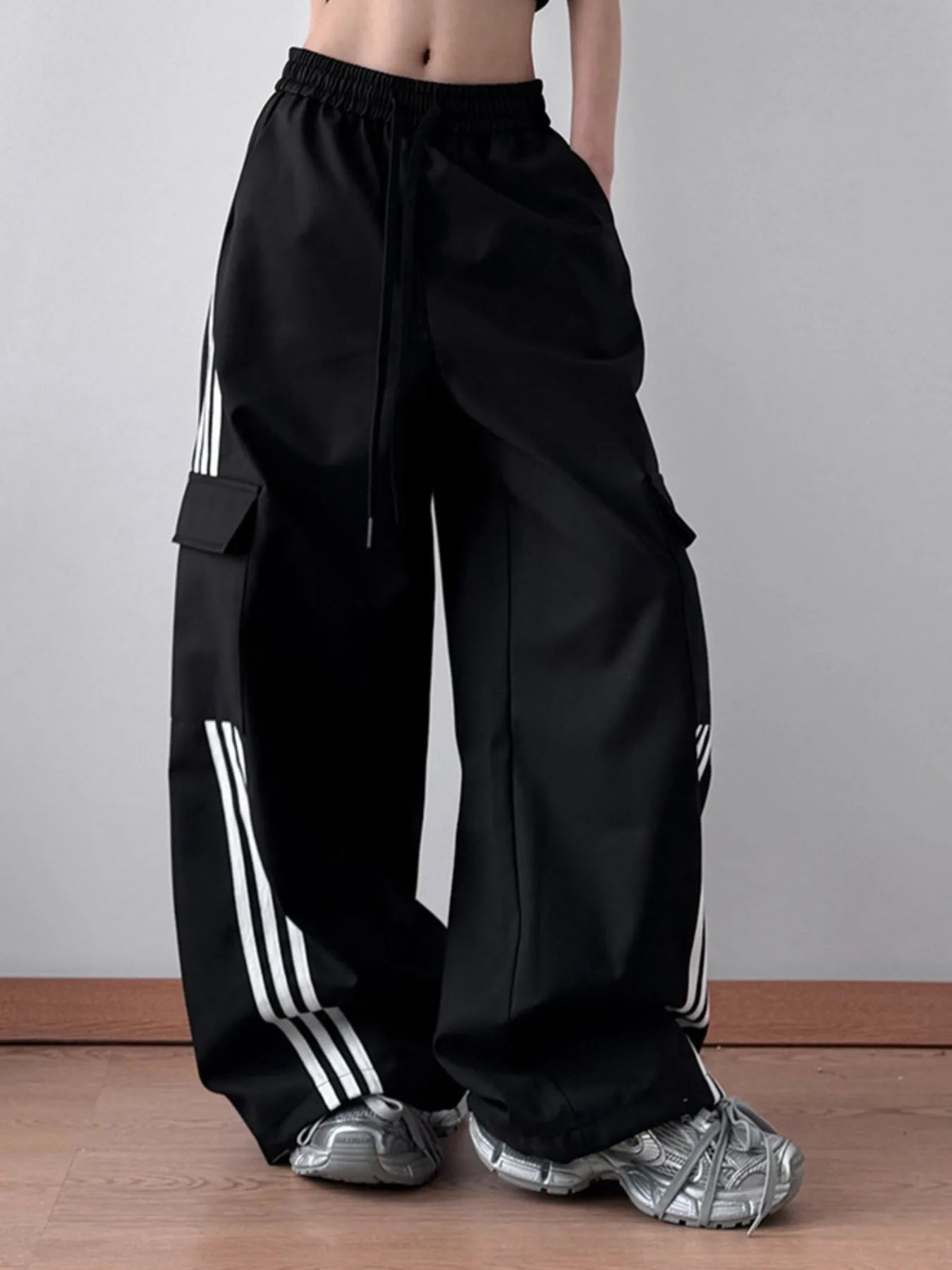 Striped Wide Leg Cargo Pants - Girly Tea
