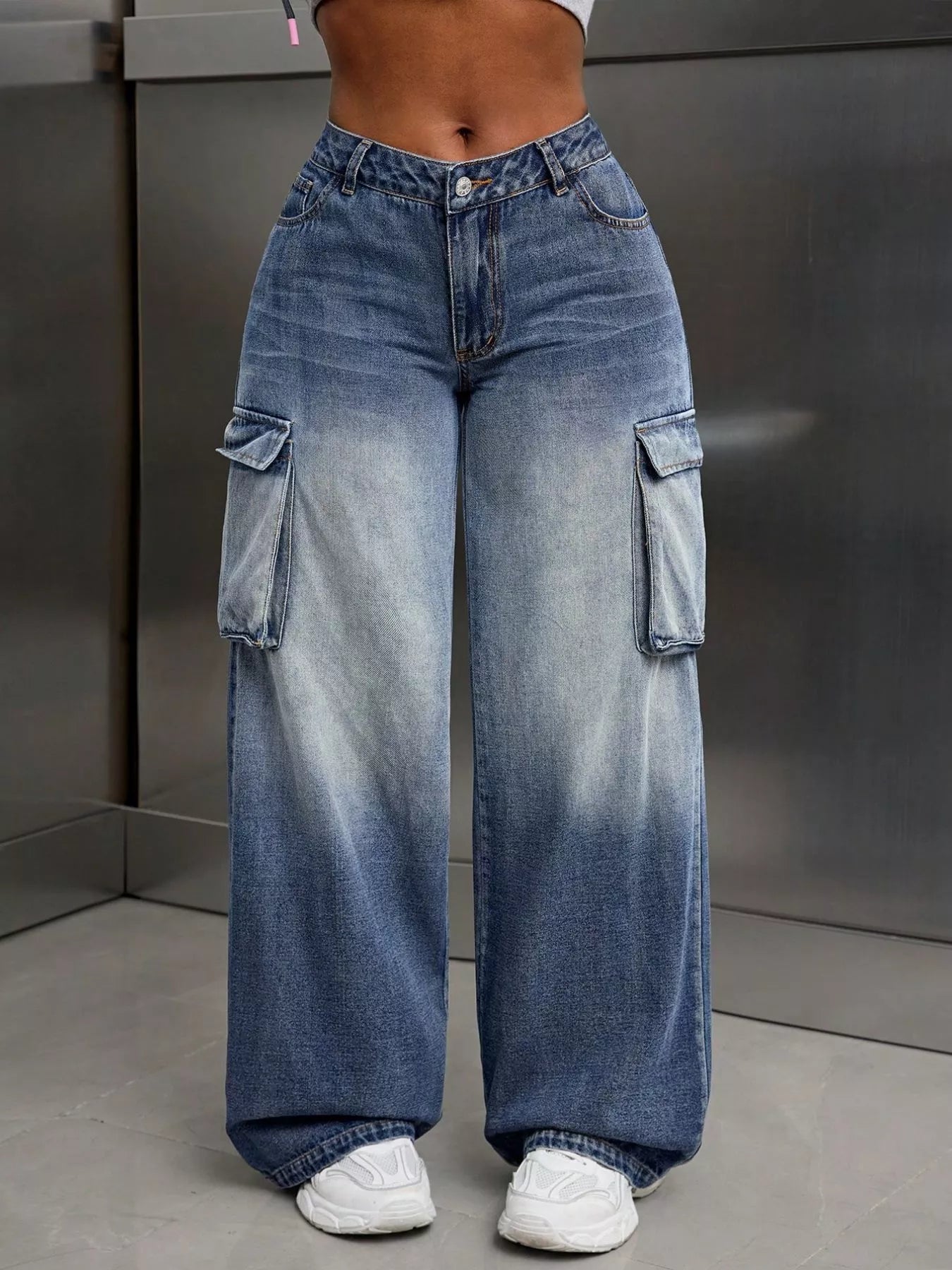 Vintage Wide Leg Cargo Jeans - Girly Tea