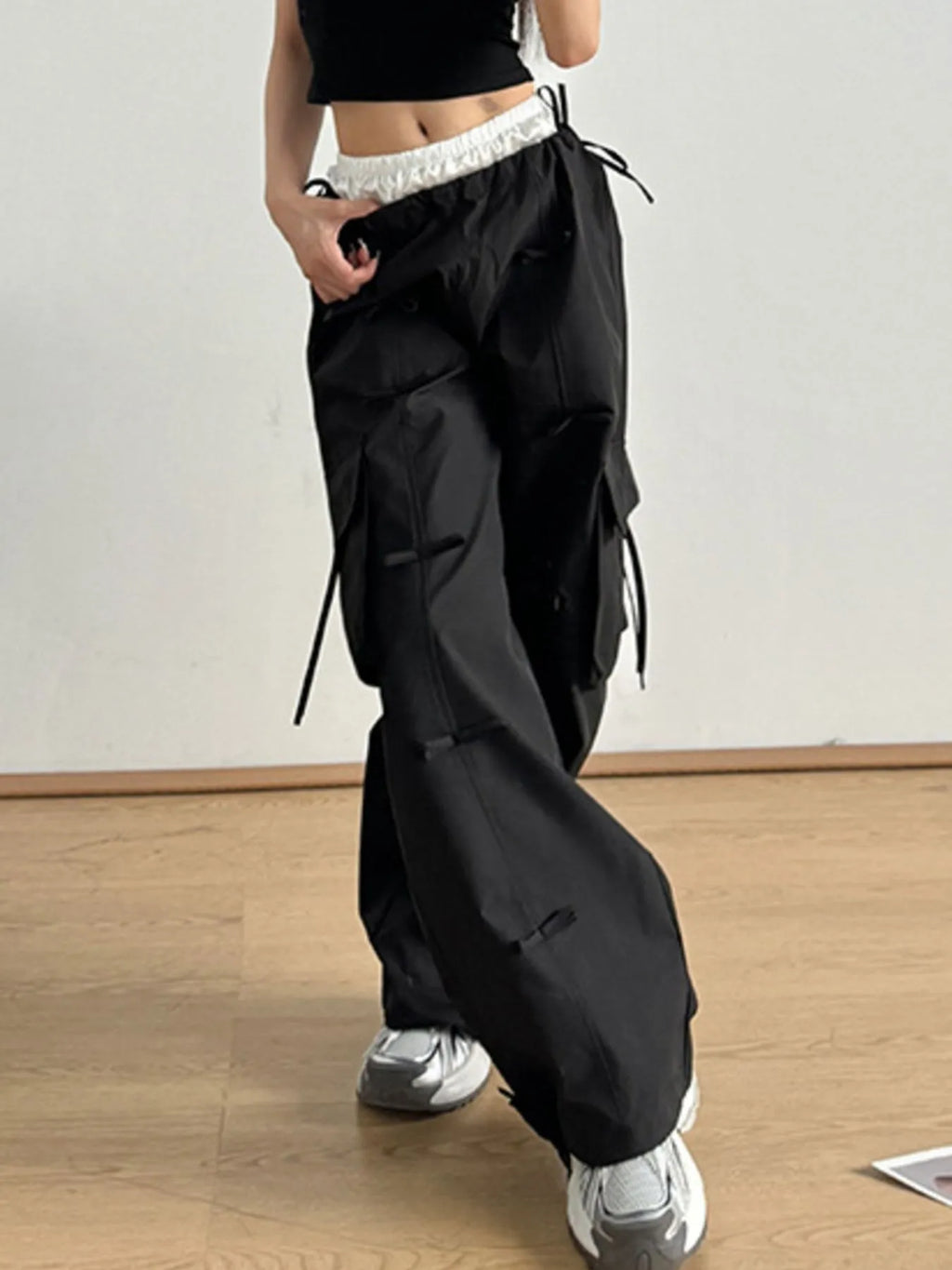 Bow Elastic Waist Cargo Pants - Girly Tea