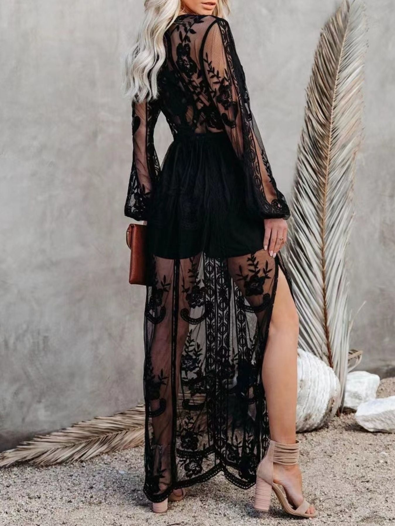Floral Lace Slit Maxi Dress - Girly Tea