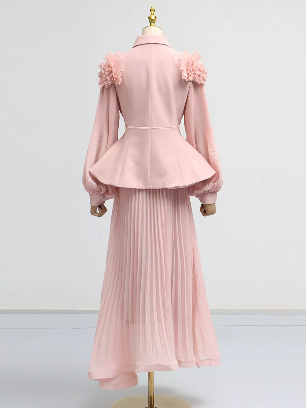 Frill Lapel Collar Top and Pleated Skirt Set - Girly Tea