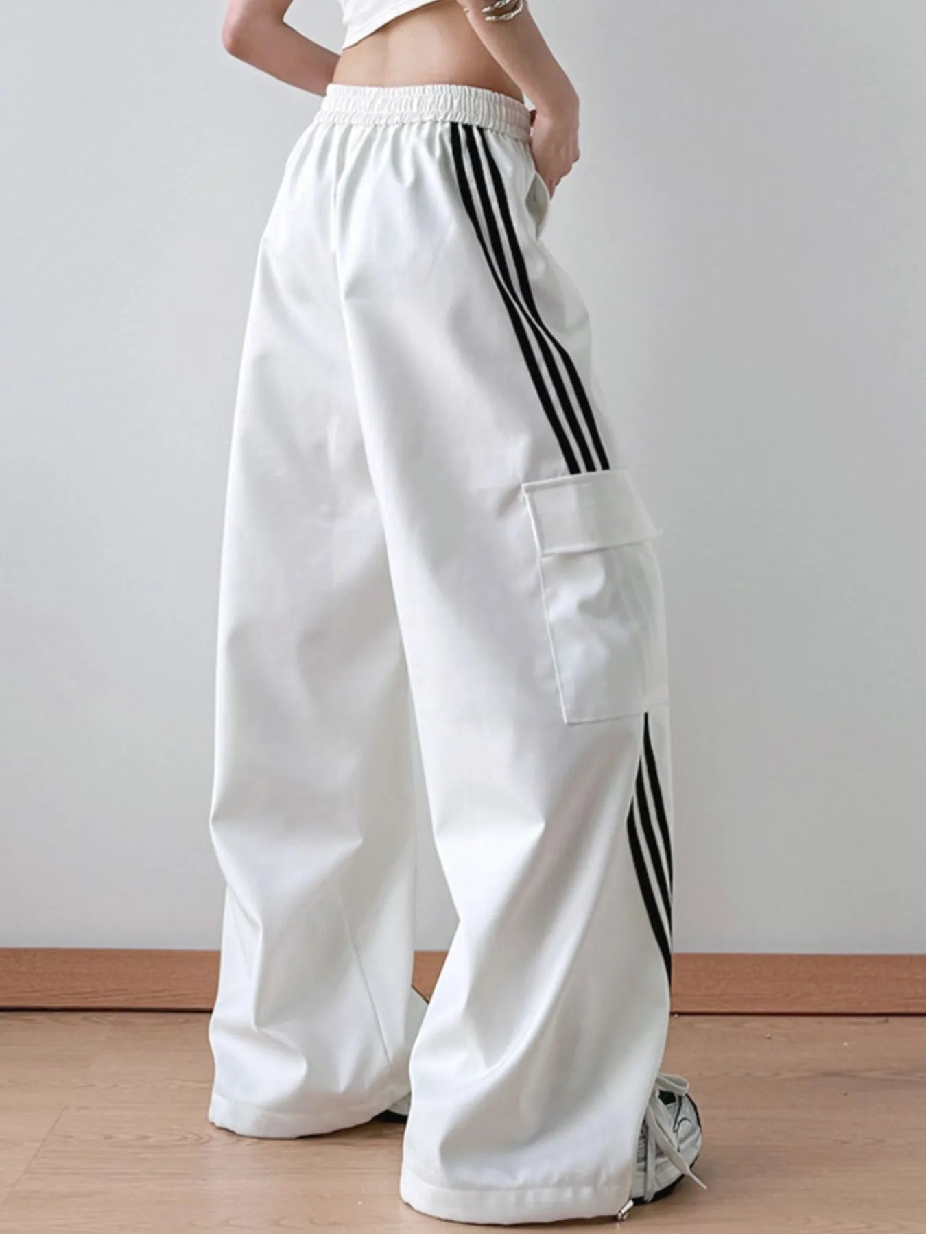 Striped Wide Leg Cargo Pants - Girly Tea