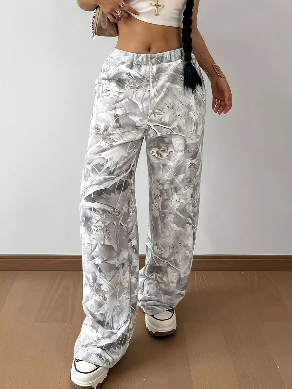 Abstract Print Wide Leg Pants - Girly Tea