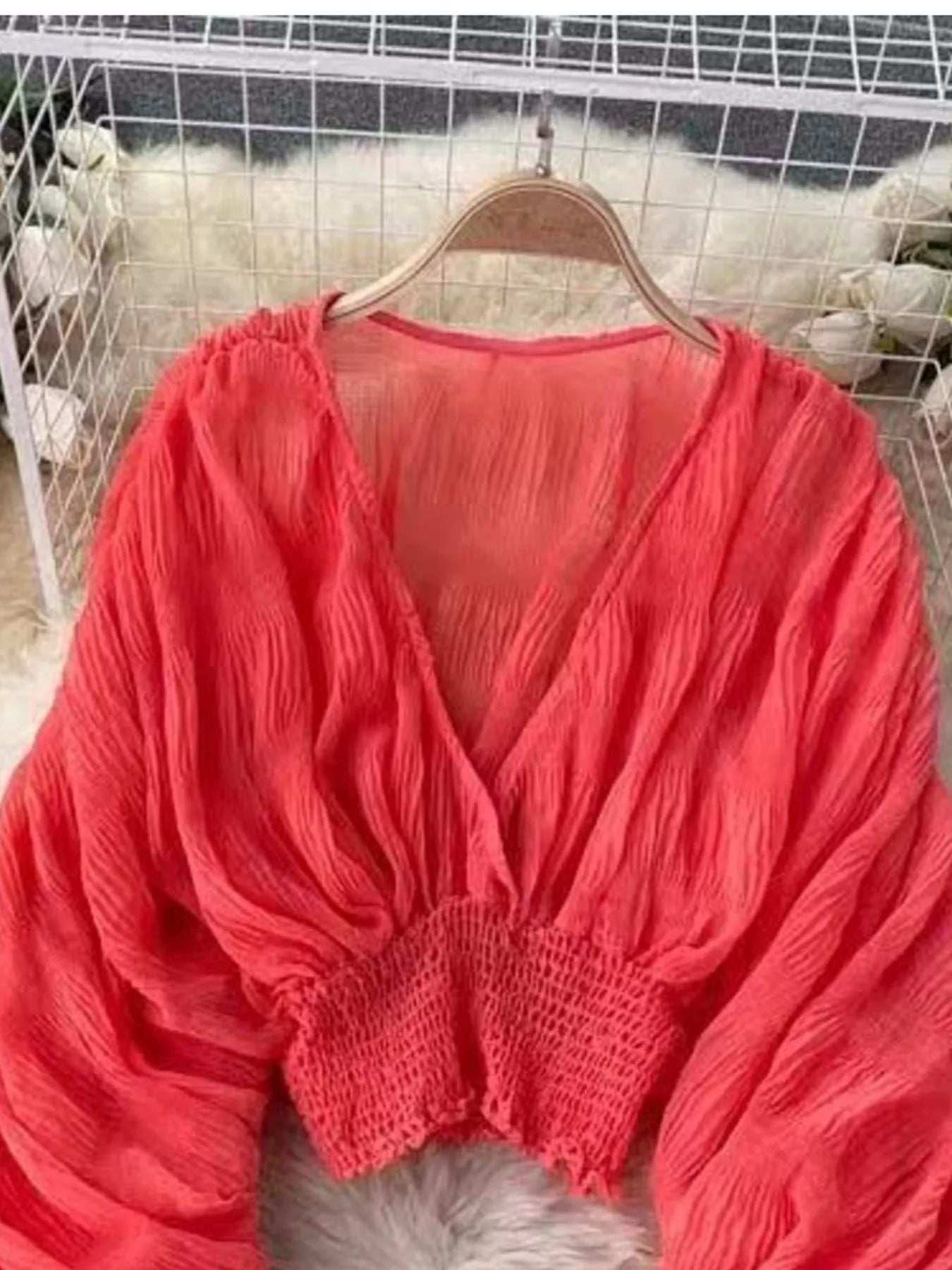 Smocked Ruched Long Sleeve Blouse - Girly Tea