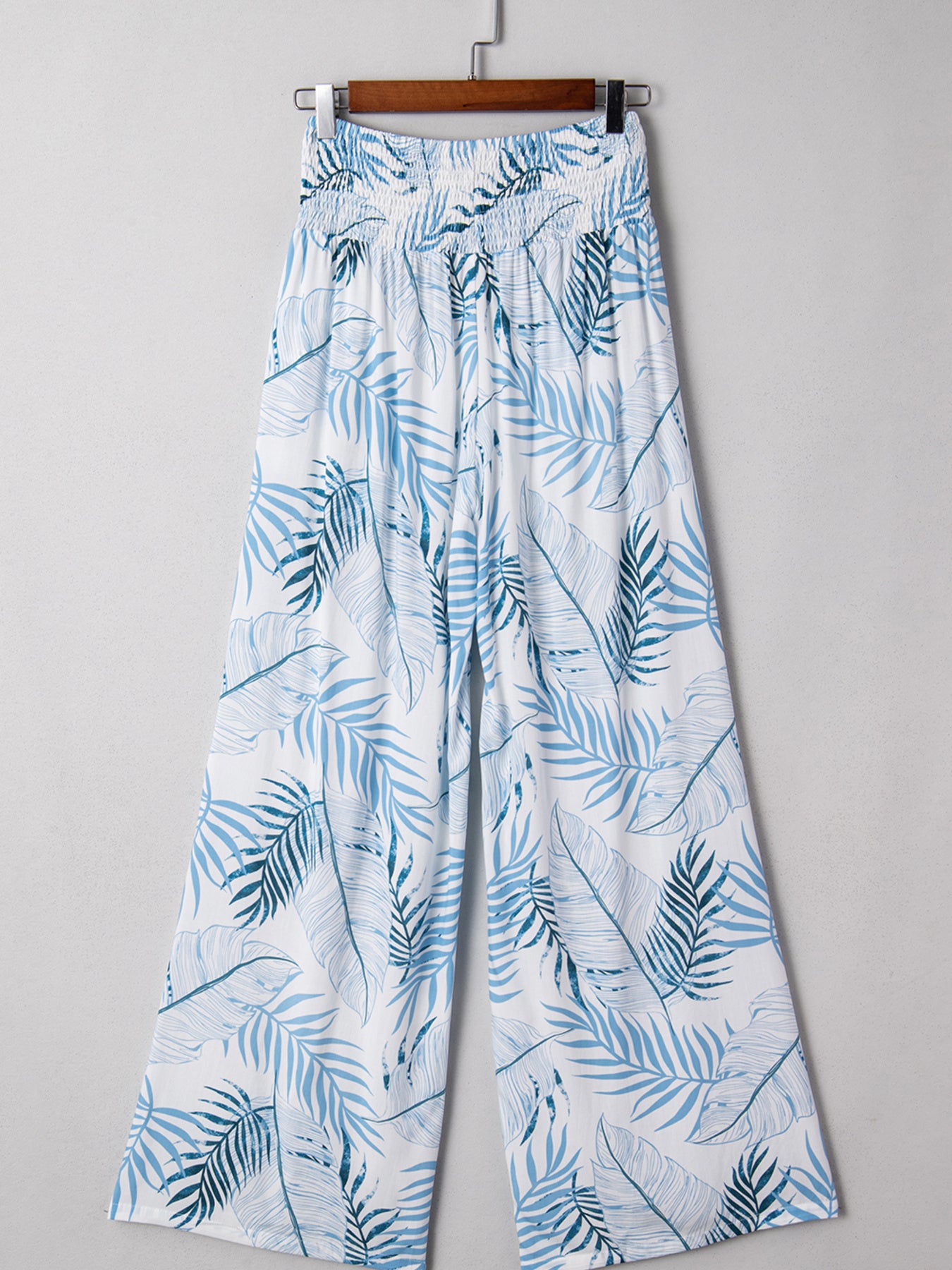 Tropical Print Shirred Waistband Wide Leg Pants - Girly Tea