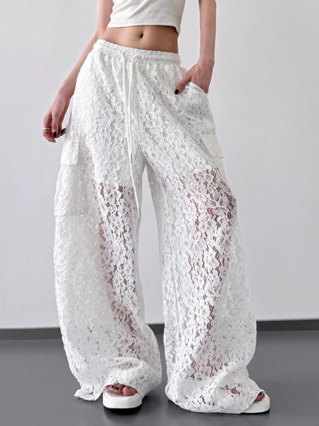 Lace Wide Leg Pants - Girly Tea