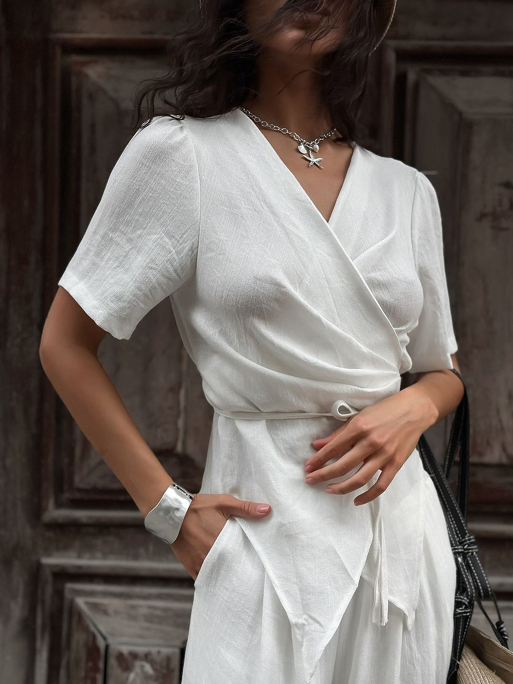 Wrap Top & Wide Leg Pants Set - Girly Tea